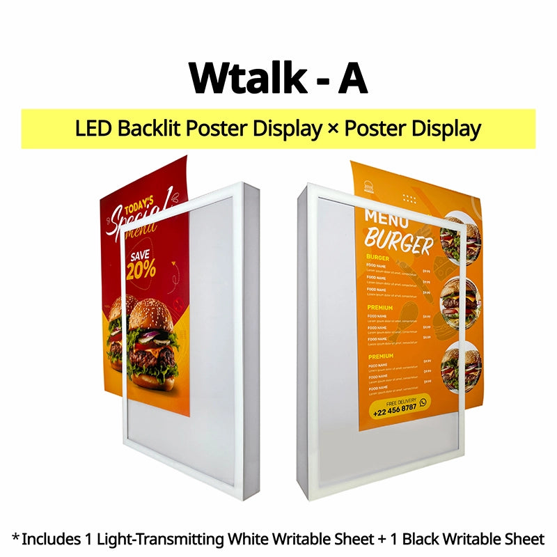 Wtalk A double-sided LED backlit poster window display with front and back poster advertising panels,