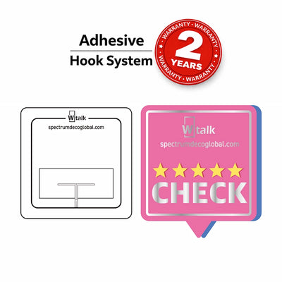 Wtalk adhesive hook system for secure storefront glass installation with 2-year warranty, 
