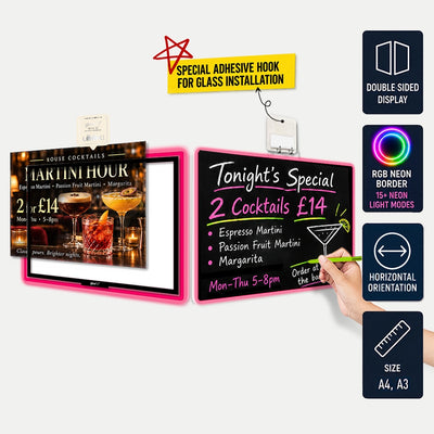 LED Backlit Window Poster Display with Neon Frame | glowN Landscape