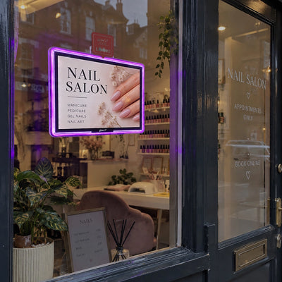 LED Backlit Window Poster Display with Neon Frame | glowN Landscape