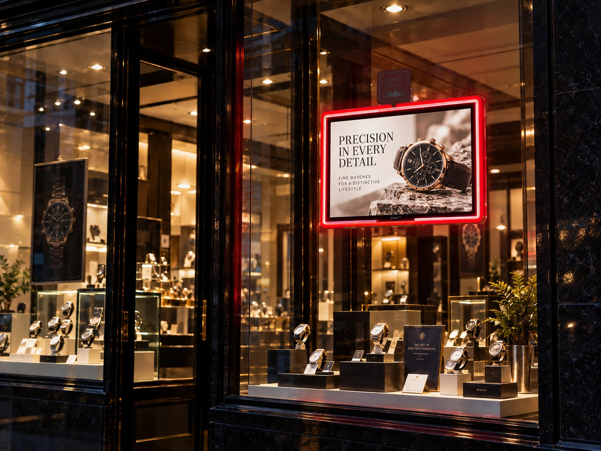 LED Backlit Window Poster Display with Neon Frame | glowN Landscape