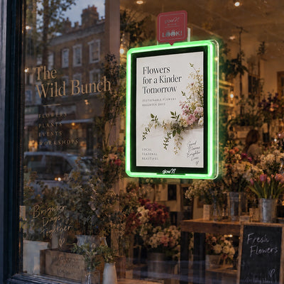 LED Backlit Window Poster Display with Neon Frame | glowN Portrait